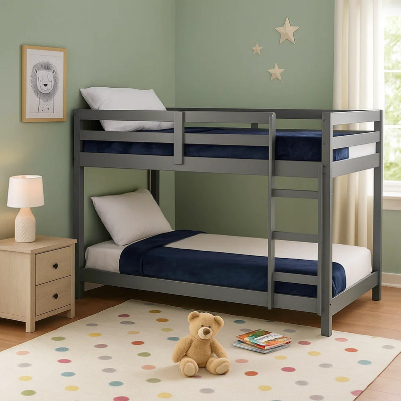 Lit superposé simple en bois Patmar, Gris