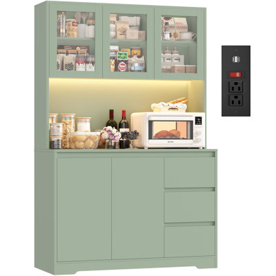 Satavia 70.9'' Kitchen Pantry with LED Lights and Charging Station, Microwave Shelf
