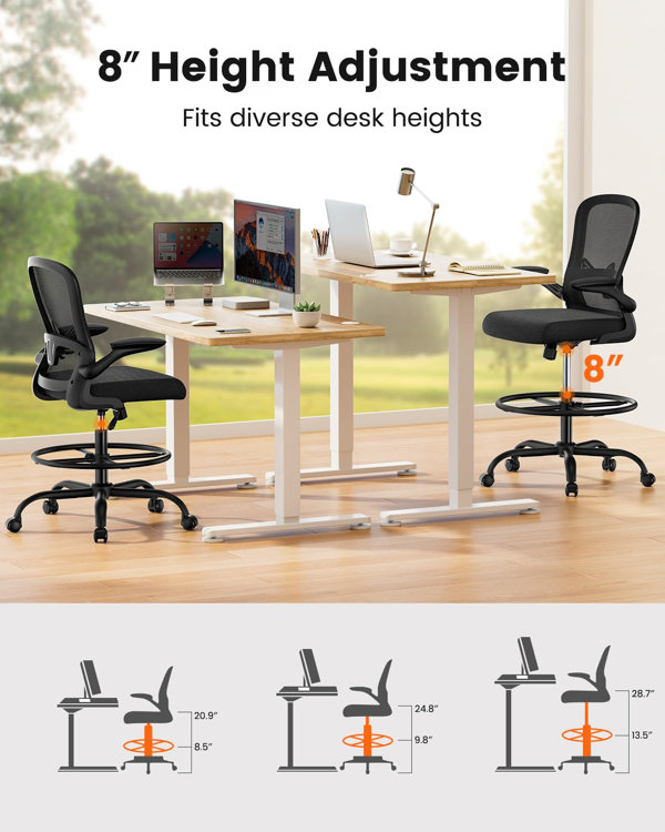 Inbox Zero Flip Top Ergonomic Mesh Drafting Swivel Desk Chair Lumbar Support,  Height Adjustable with Foot Ring & Reviews