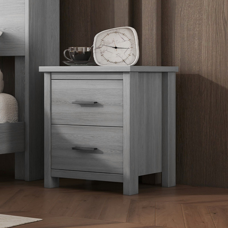 Table de chevet en bois rétro à deux tiroirs, simple et généreuse, grand espace de rangement, Gris clair