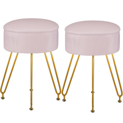 Ensemble de 2 tabourets de salle de bain avec tabouret de rangement rond rose pour salle de maquillage, chambre à coucher et salon