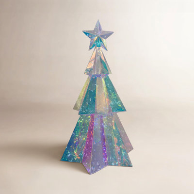 Kurt Adler Pre-Lit Cool White LED Holographic Iridescent Christmas Tree, 15in