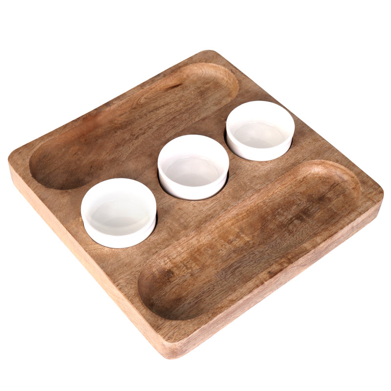 Plateau en bois d'acacia et céramique Brione