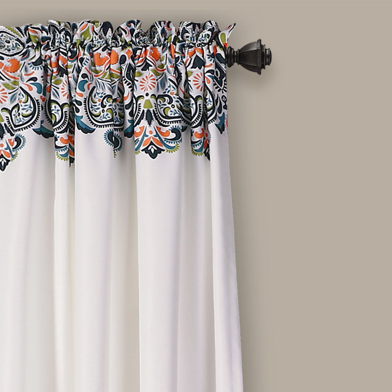 Navy and Tangerine Damask Pattern Blackout Drapes, Set of 2