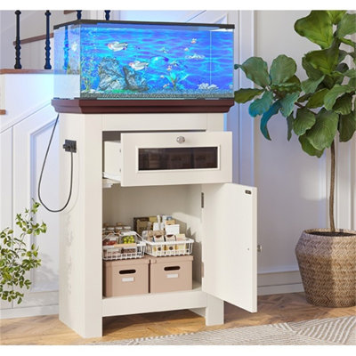 【10-15 Gallon Fish Tank Stand】– Aquarium Table With Power Outlets, 198lbs Capacity, Storage Cabinet & Drawer For Reptile Terrarium​