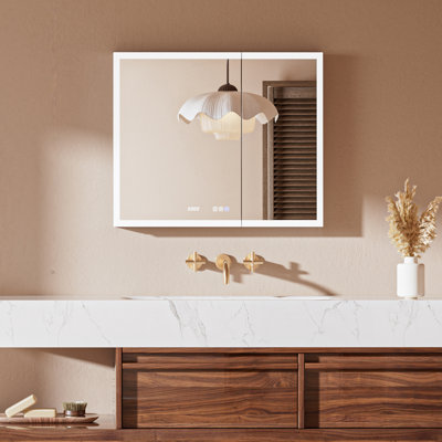Lighted Bathroom Medicine Cabinet With Intelligent Mirror, 42" W X 30" H, Dimmable, Time & Temp Display, Anti-fog, Built-in Outlet & Usb, Adustable Shelf