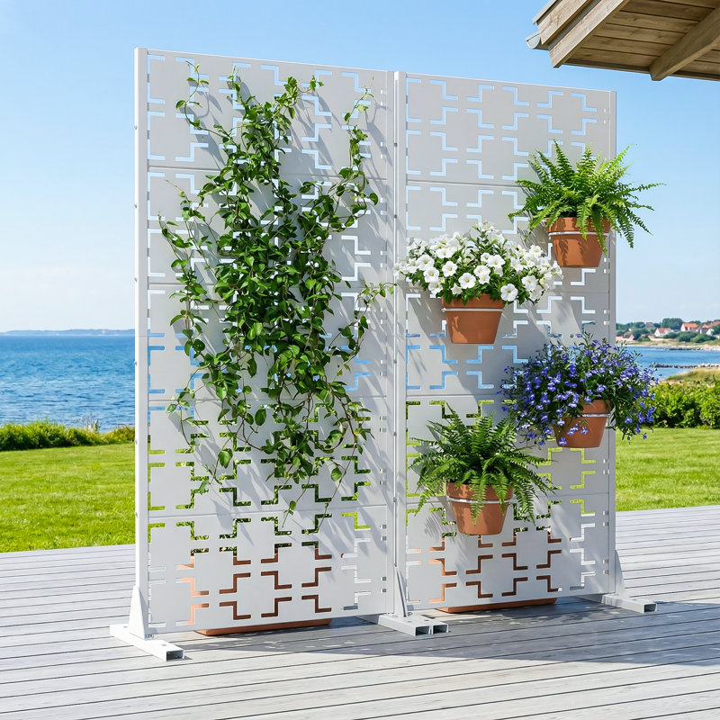 Paravents d'extérieur en métal 60 po x 30 po Wild, Blanc, H 60 po x l 30 po x P 16 po
