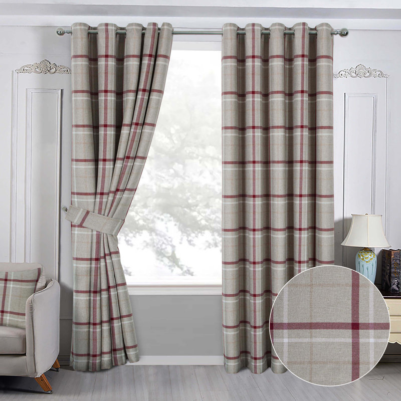 Groover Check Eyelet Room Darkening Curtains, 114cm Width x 229cm Drop , Blue