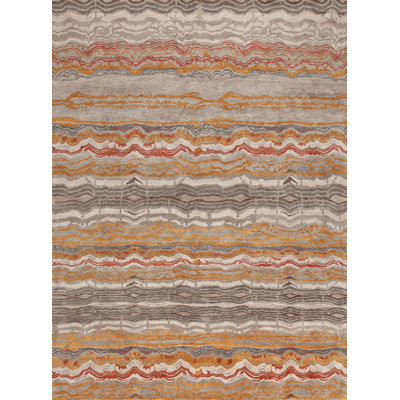 Patagonia Hand Woven Silk and Wool Striped Area Rug