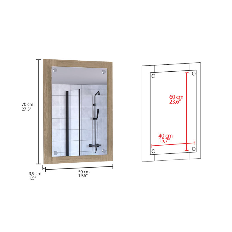 Miroir de salle de bain Vanguard, cadre, miroir - pin clair
