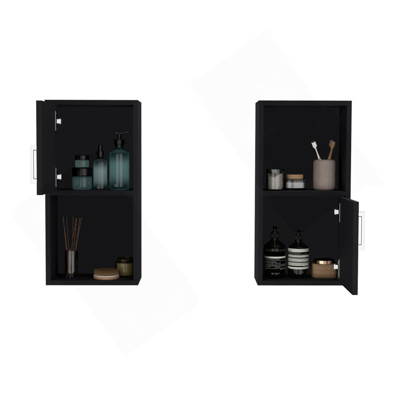 Armoire à pharmacie murale avec rangement ouvert et fermé 2 pièces Oba, Noir