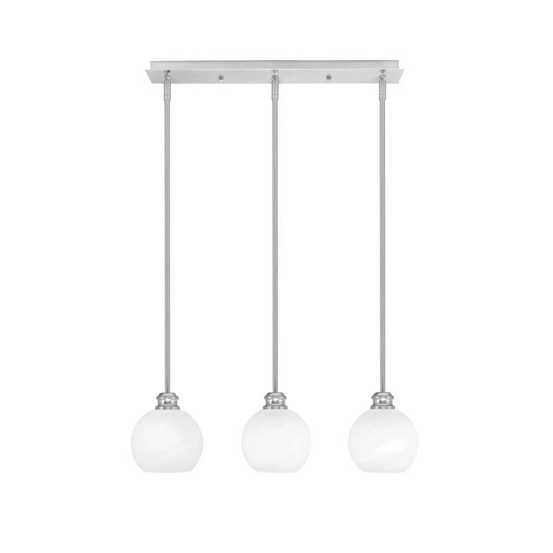 Luminaire suspendu linéaire à 3 lumières Edge avec verre de marbre blanc 5,75 po, Nickel brossé