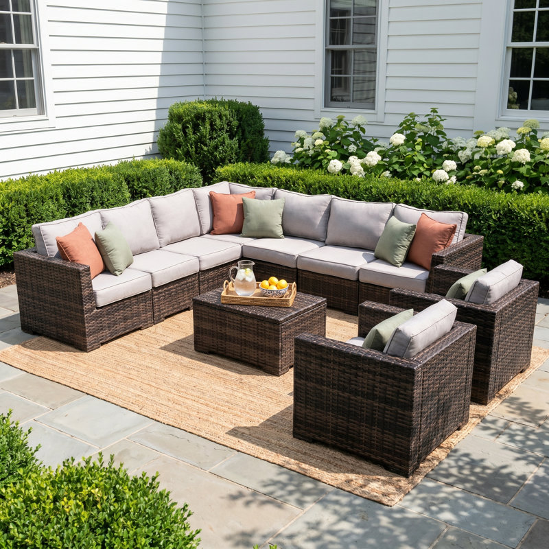 Carmel Wicker Fully Assembled 8 - Person Seating Group with Cushions
