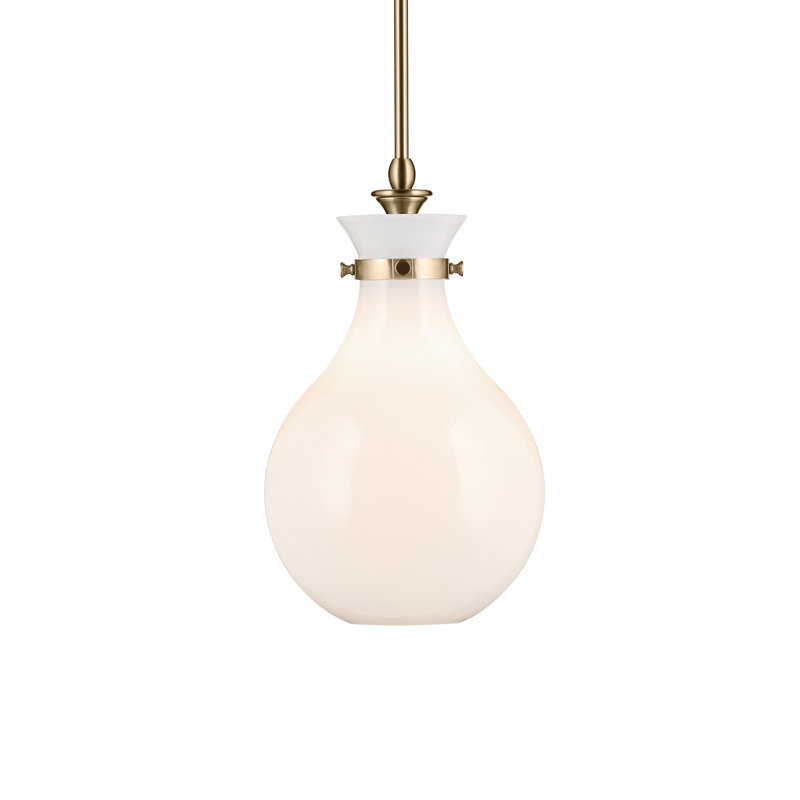 1 Light Pendant with Opal Glass, Bronze, 16.25" H x 9.75" W, Antique Cased Opal