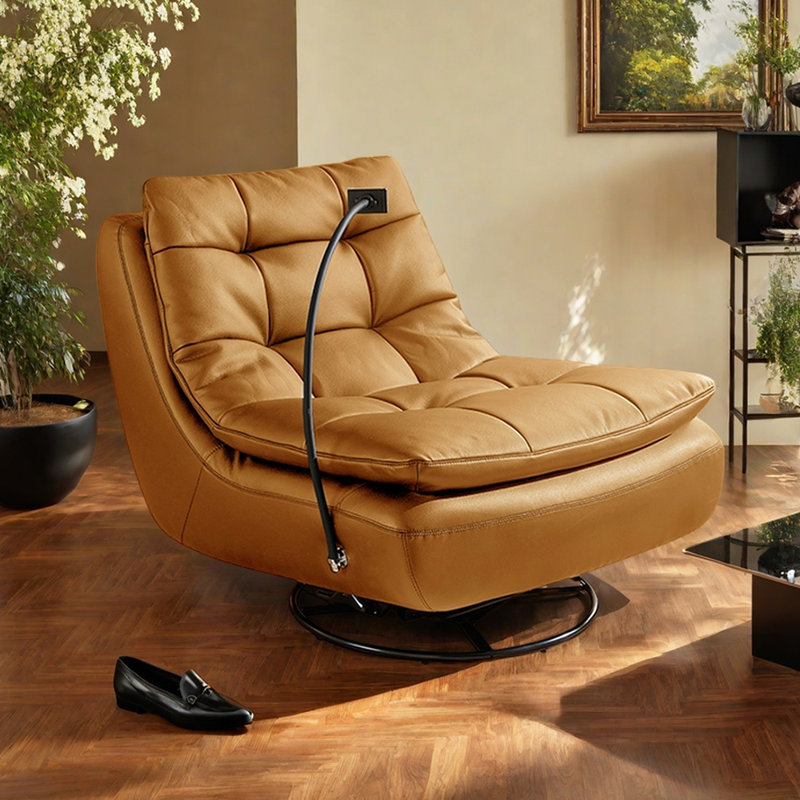 Modern 360° Rotating Recliners with Phone Holder, Brown