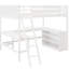 Lit mezzanine double avec tablettes et bureau en blanc, utilise judicieusement l'espace, fabrication en bois de pin massif, idéal pour étudier le bureau blanc au repos, solution de mise à niveau économique, cadre, sommeil confortable