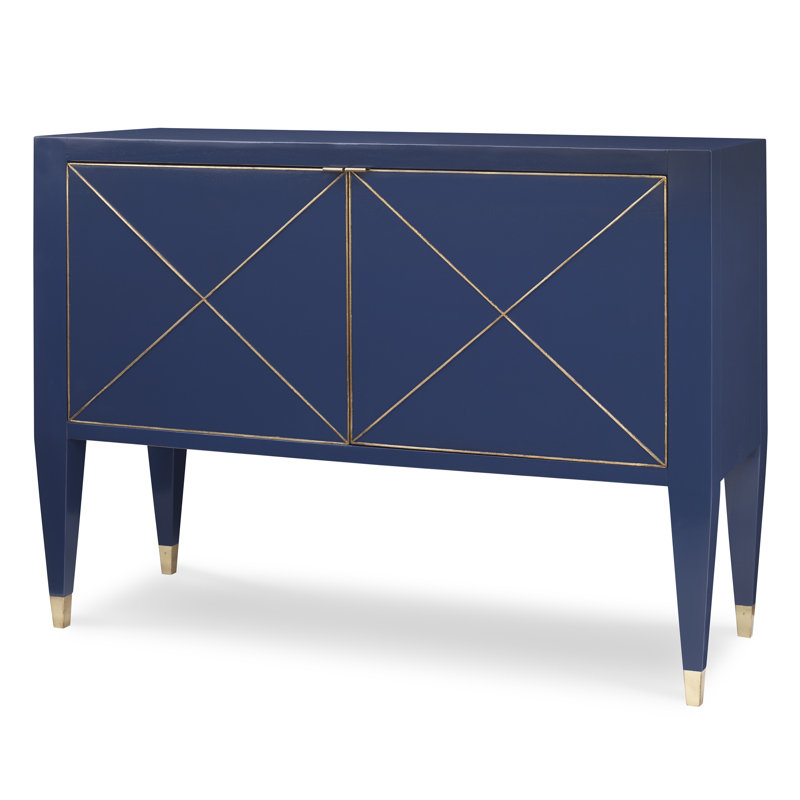 Cadet Blue and Gold Mindi Wood Accent Cabinet