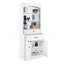 Armoire de rangement blanche avec quatre portes, tiroirs, tablette réglable et six tablettes ouvertes