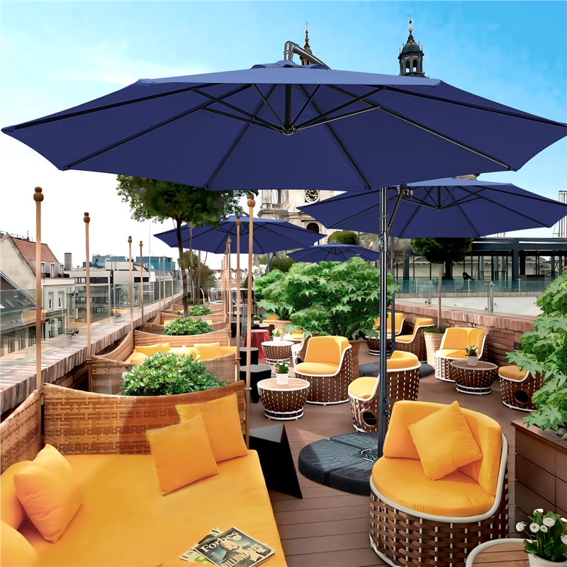 300cm D Patio Offset Umbrella, Navy Blue