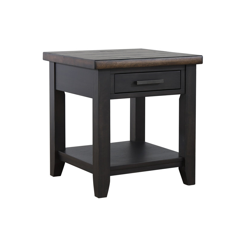 Table de bout avec rangement en bois massif Athey de 24 po de hauteur