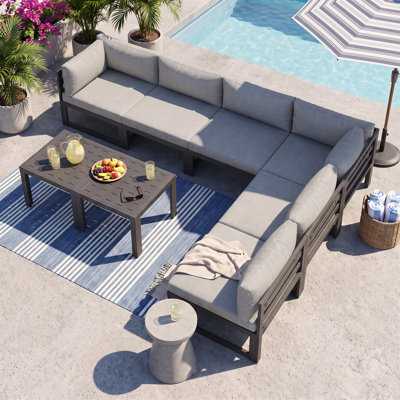 Ensemble de conversation modulaire d'extérieur en aluminium avec coussins et table basse 8 pièces Gilemette