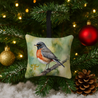 Ornement suspendu en tissu Connecticut American Robin 3,5 x 3,5