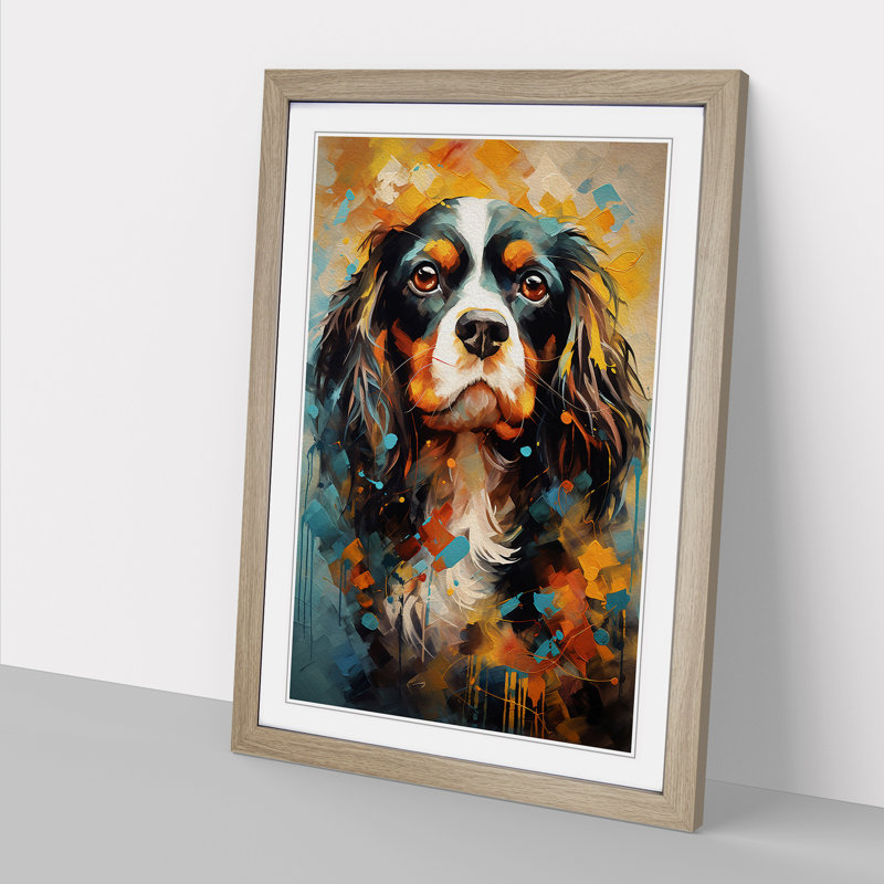 Cavalier King Charles Spaniel Modern - Single Picture Frame Print on Wood, Oak Framed, 46cm H x 34cm W x 2cm D
