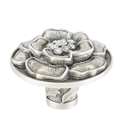 FLORAL VIEW KNOB; CLEAR CRYSTAL ANTIQUE NICKEL FINISH