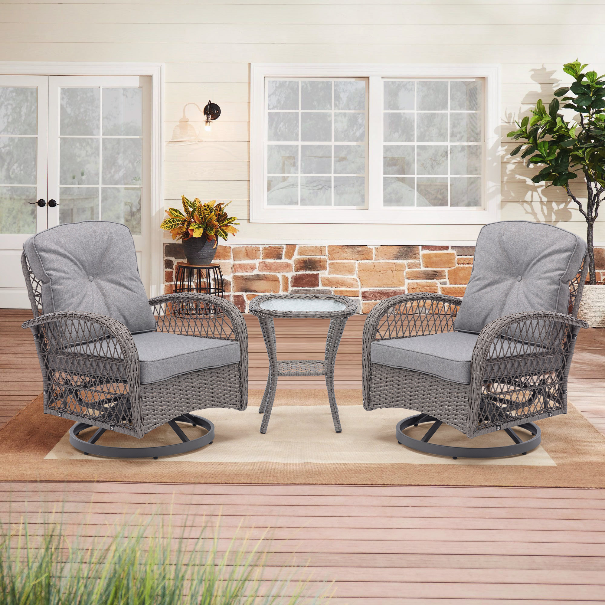 3-Piece Pink Retro Bistro Set - Metal Rocking Chairs & Coffee Table For Patio & Garden