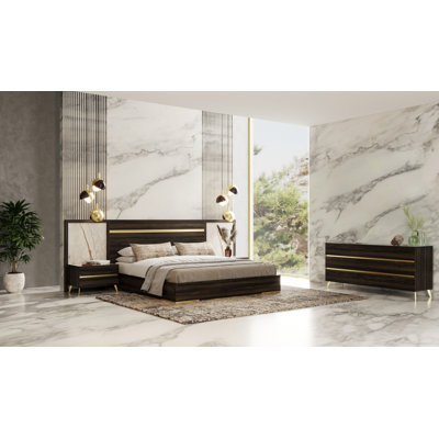 Sherwood - Modern + Marble 4-piece Bedroom Set