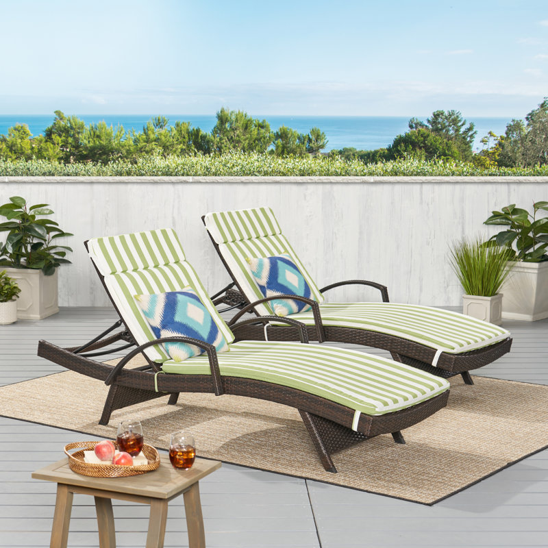 Chaise longue inclinable avec coussin Billur, Vert / blanc, Brun multi