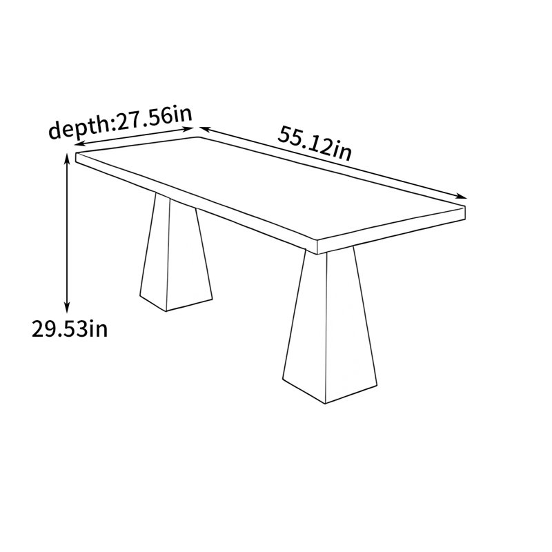 Simple rectangular large dining table, 29.53"H x 55.12"L x 27.56"W