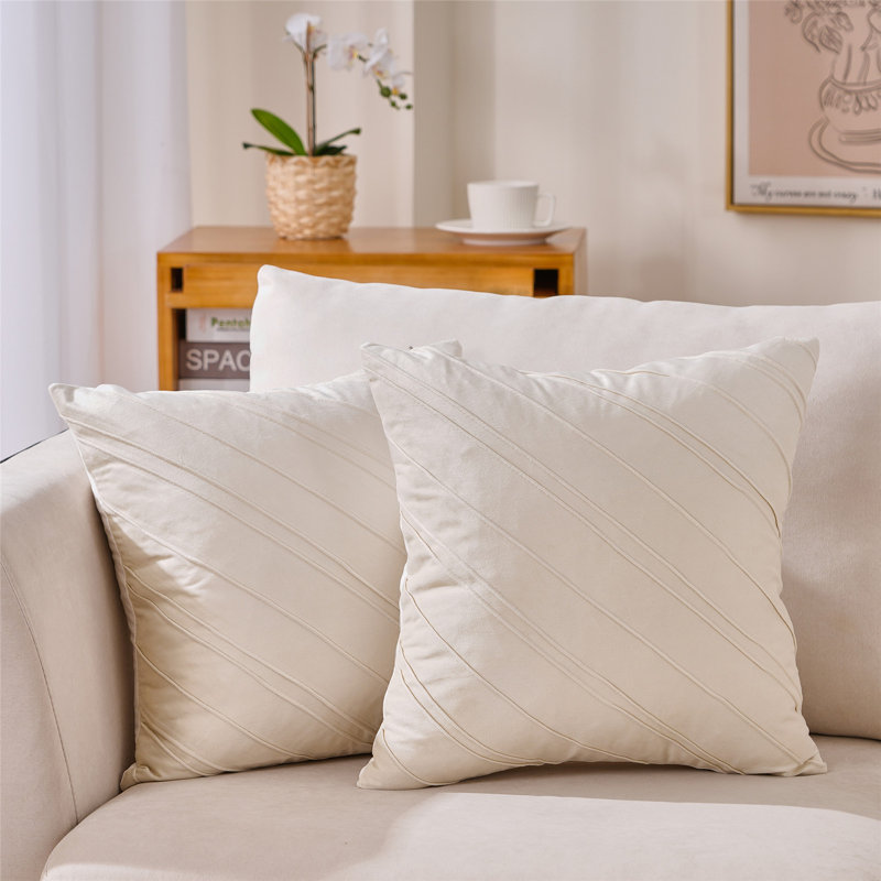 Warisi Velvet Throw Pillow, Pillow Cover Only - No Insert, Cream, 20" x 20"