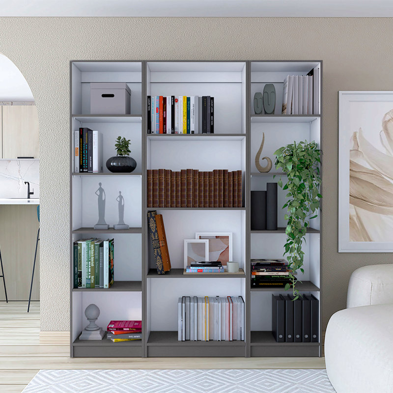 Ensemble de bibliothèque trois pièces, 60 po de large avec 14 tablettes, ensemble de salon, Multi-couleur