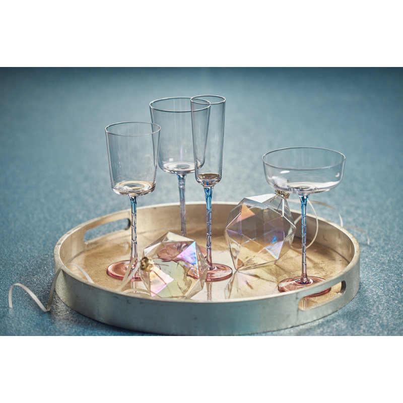 Ensemble de 6 pièces 11,83 oz. Verre à vin en verre blanc, Rose / Bleu