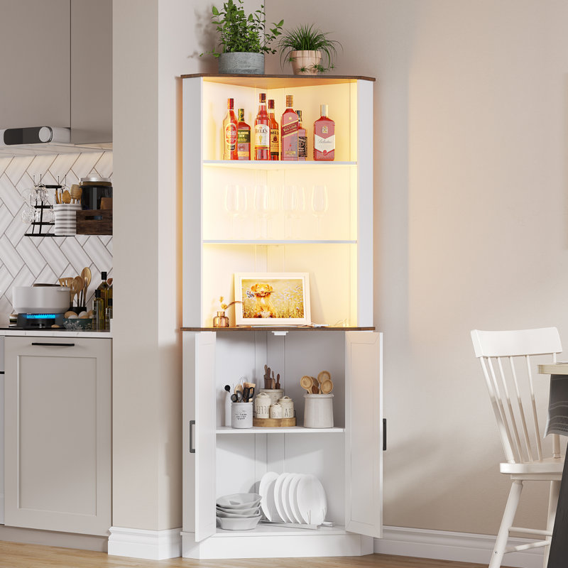 Caleal Lighted Curio Bookcases, Whie/Brown