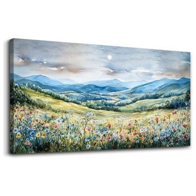Grande toile, art mural pour salon, décoration murale pour chambre à coucher, champ, paysage, aquarelle, peinture murale, décorations de bureau, impression d'art, image prête à accrocher, décoration intérieure 24 po x 48 po