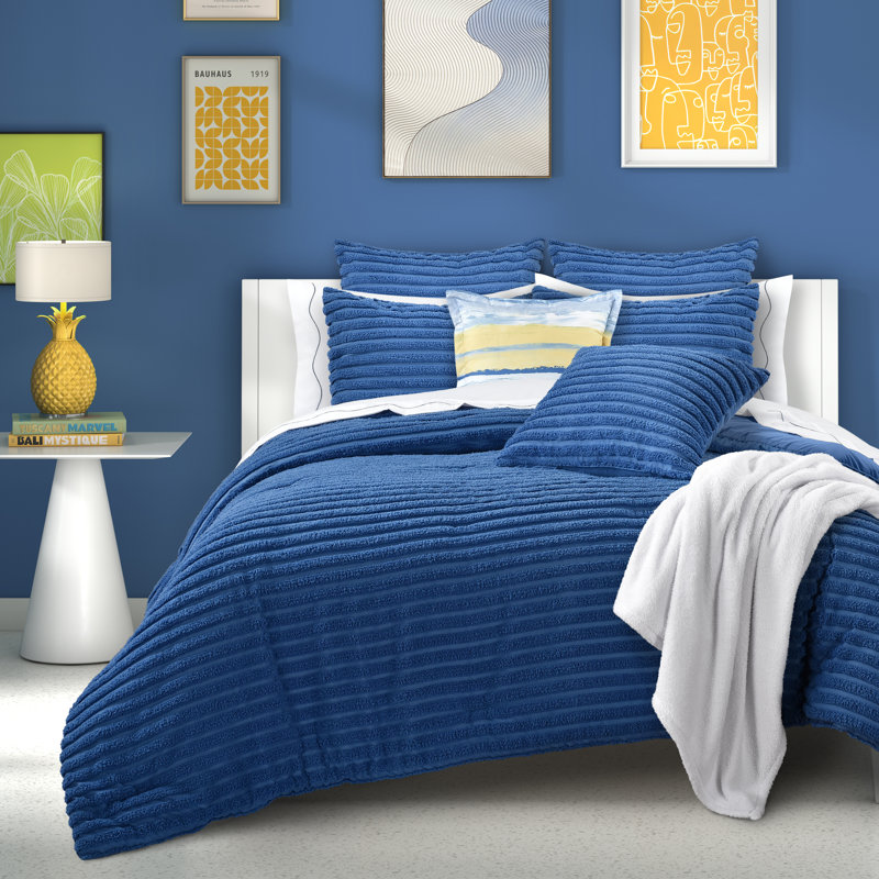 Ensemble d'édredon Darcy, Édredon pour lit simple + 1 taie décorative stan, Azure