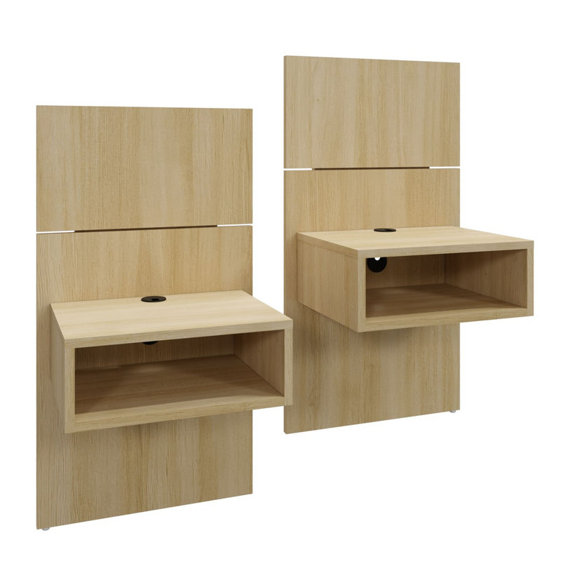 Lit plateforme ZEN ALPHA avec tête de lit et tables de chevet cubiques murales (2) Assemblage facile sans sommier requis