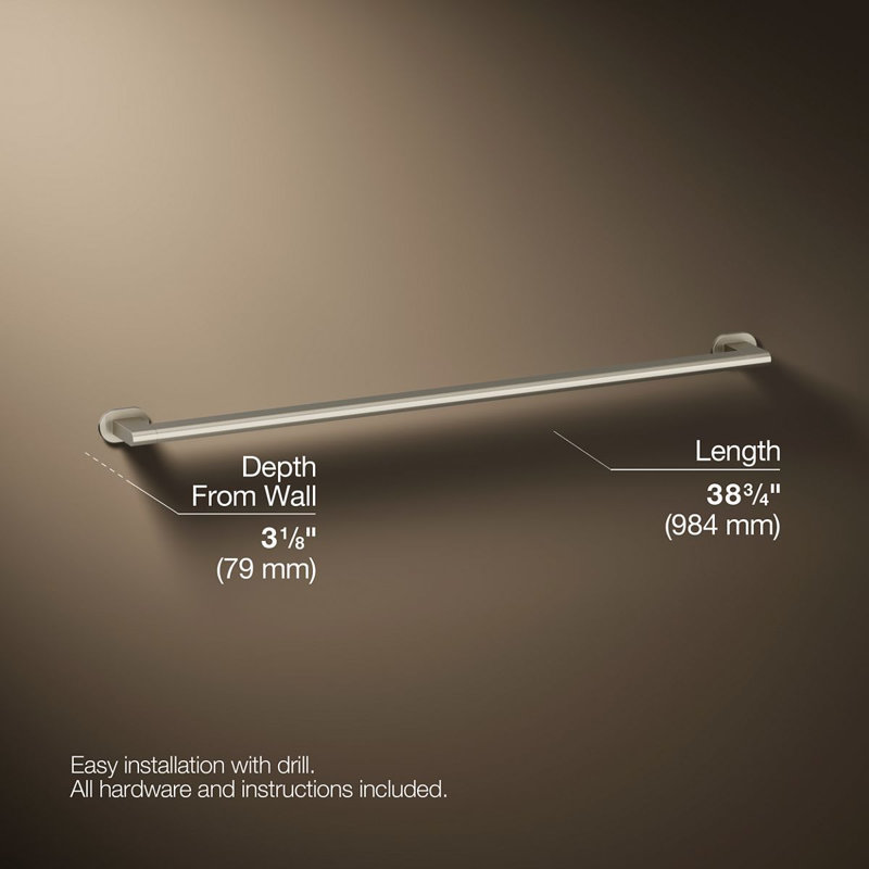 Belay Grab Bar, 1.75" H x 36" L, Brushed Nickel