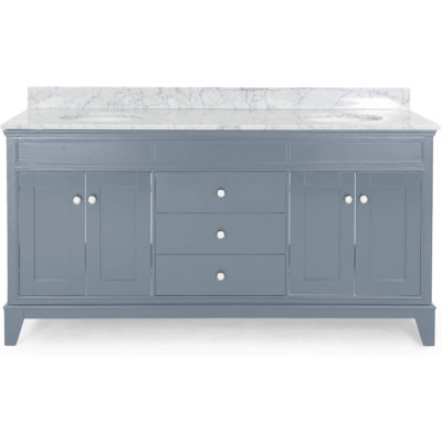 Meuble-lavabo double 73 po avec plateau en marbre Elisiana