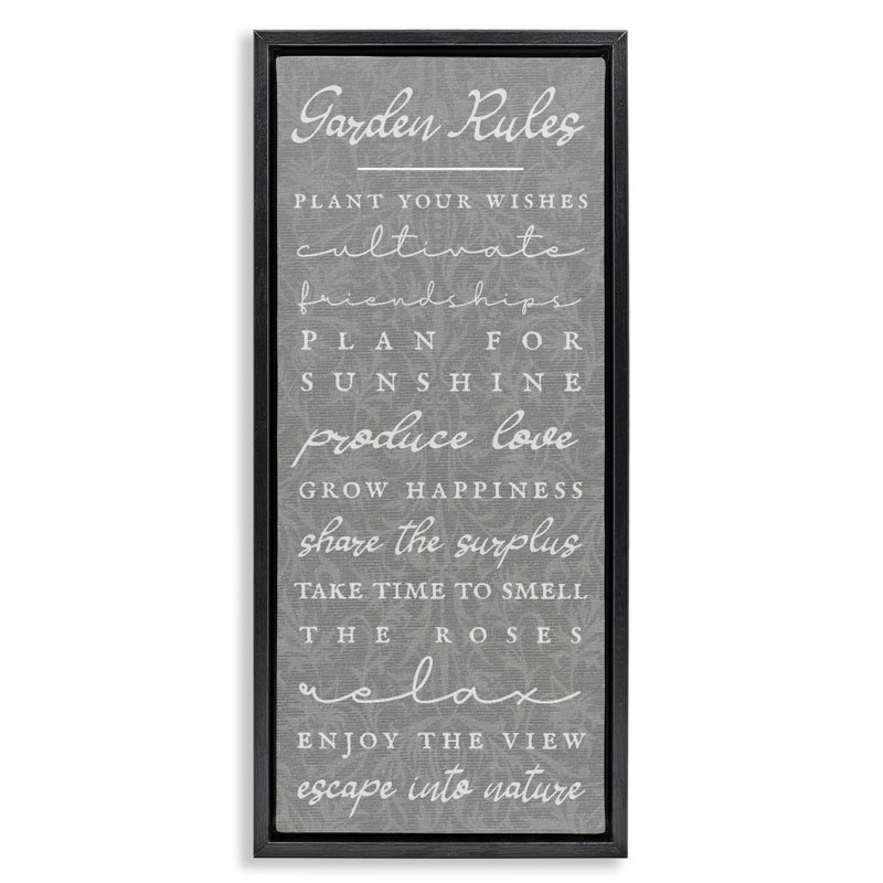 Cadre flottant Comforting Garden Rules, design par Lil 'Rue, H 31 po x l 15 po, Cadre flottant noir de jais