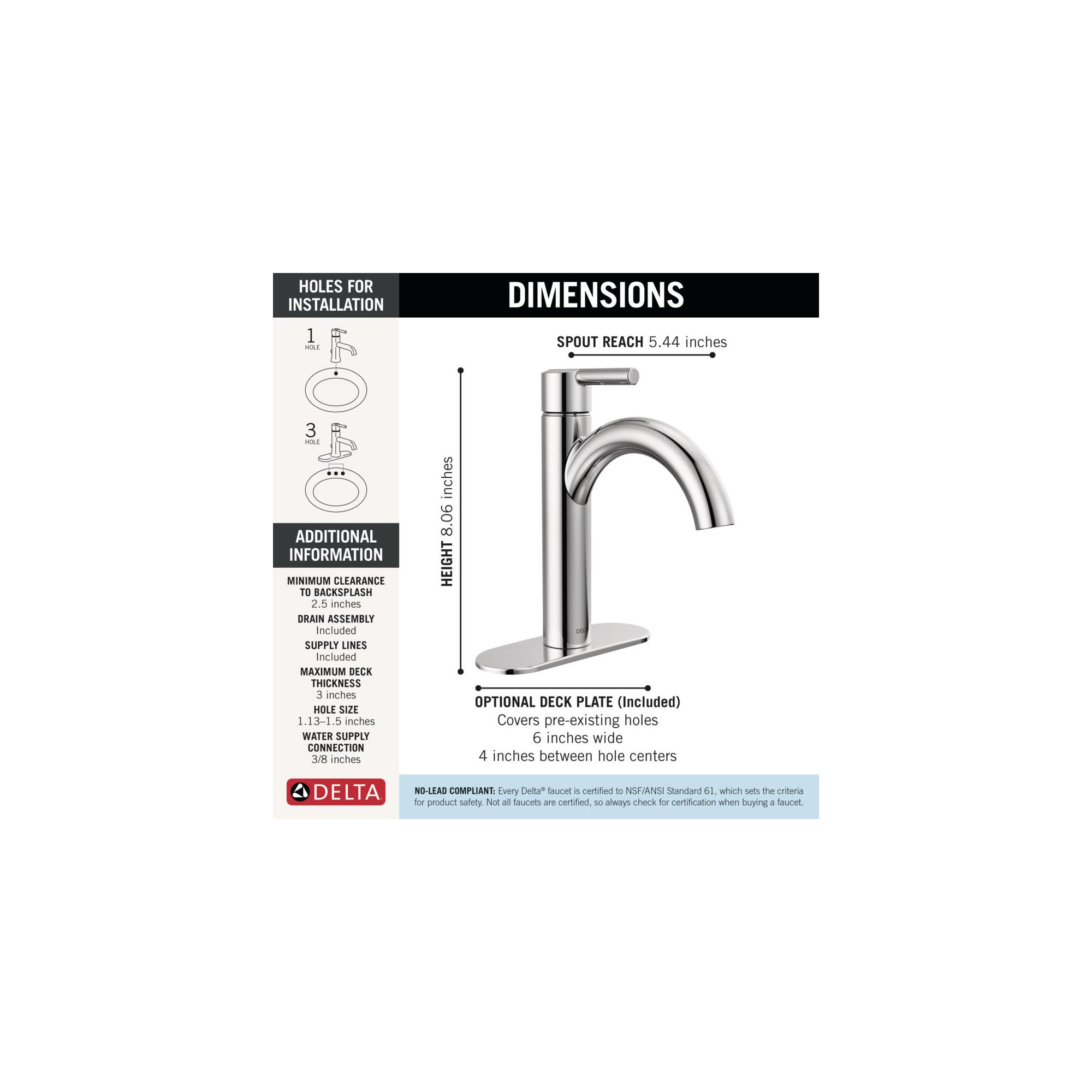 Nicoli Single Hole Bathroom Faucet with Drain Assembly, Single Handle Bathroom Sink Faucet, Chrome