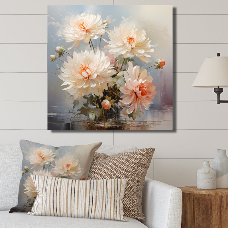 " Peach Chrysanthemums Romantic Impression II ", 24" H x 24" W x 1" D, Wrapped Canvas