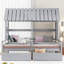 Lit plateforme simple avec deux tiroirs pour lits partagés pour garçon et fille, combinaison de 2 lits simples côte à côte, gris