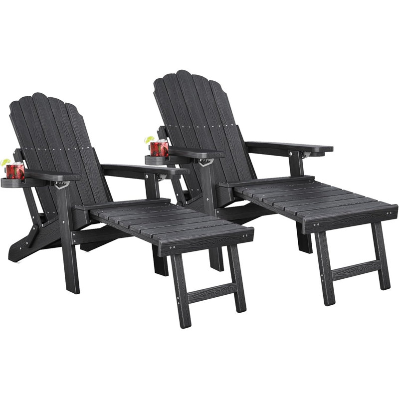 Ensemble de 2 chaises Adirondack d'extérieur inclinables avec repose-pieds