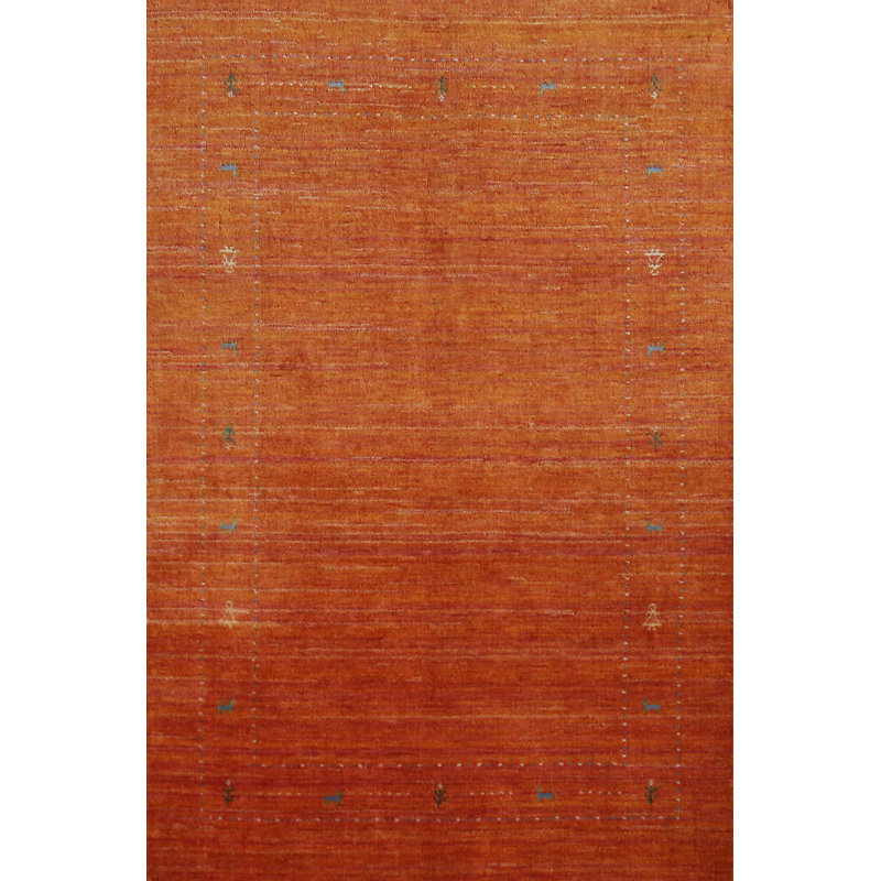 Tapis orange en laine orange de style Gabbeh 5 x 8