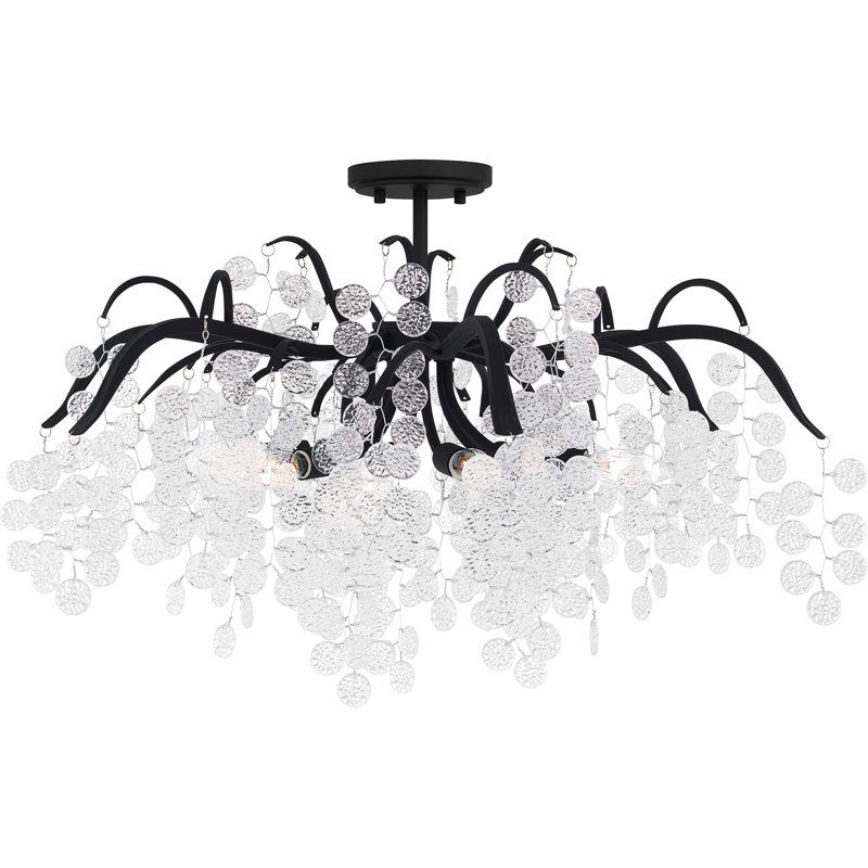Keasha 6-Leaf Semi-Flush Mount, Matte Black