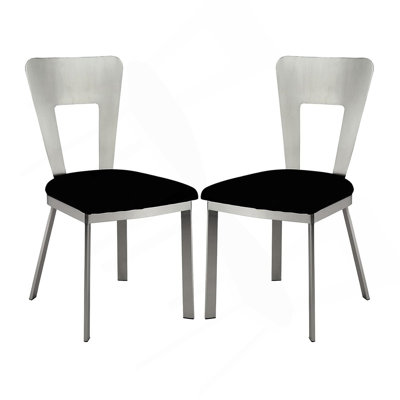 Chaise de salle à manger contemporaine en métal argenté 2 pièces Assise en microfibre noire