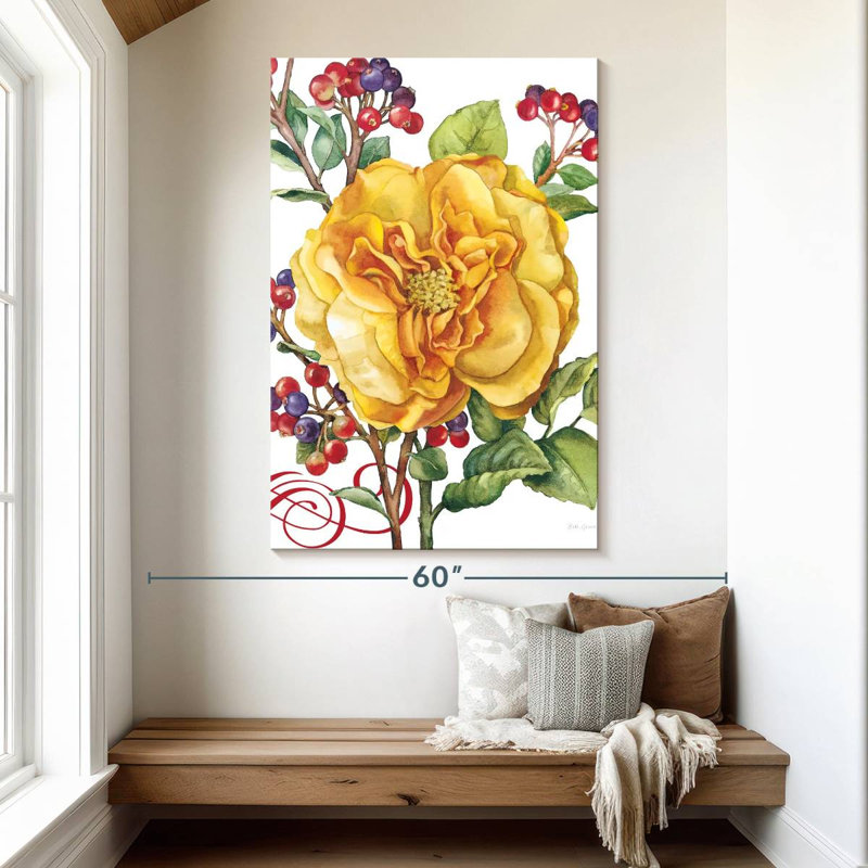 Harnek fleurs et baies rose, H 51 po x l 34 po